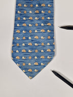 007850 Hermès tie blue Snail and hedgehog whimsical pattern 7850 UA
