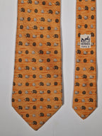Hermès silk tie orange hedgehog and snail whimsical pattern 7850 UA