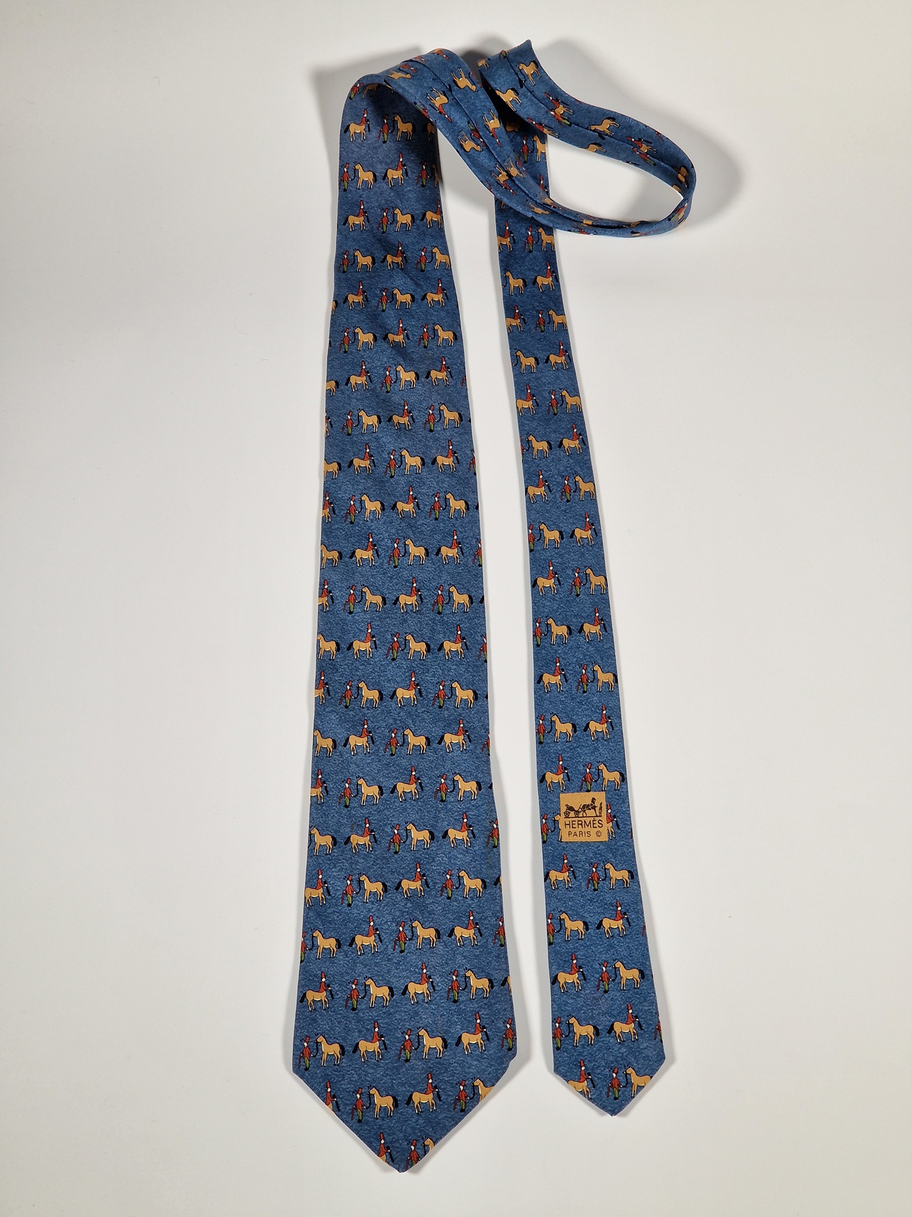Hermés blue silk tie horse and kentaur 7858 UA