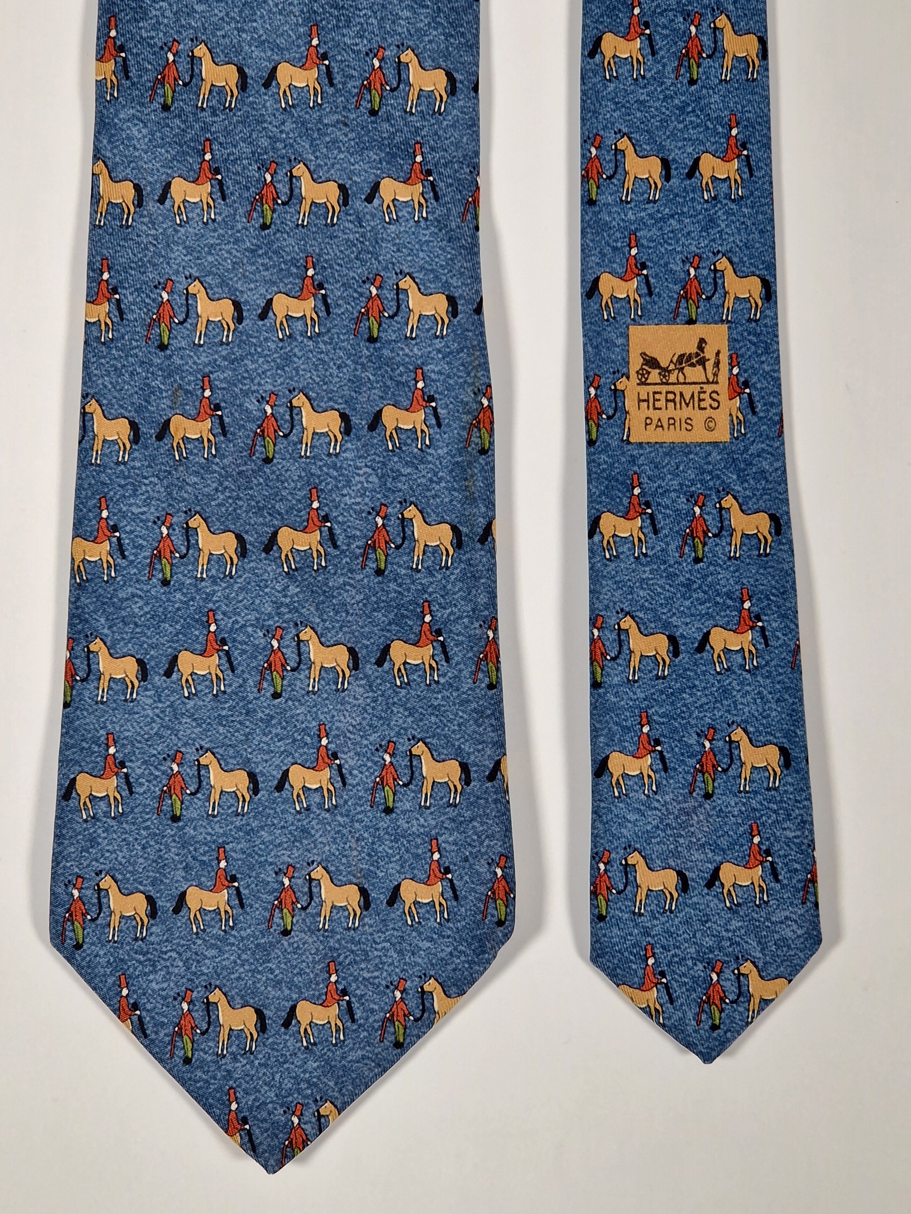 Hermés blue silk tie horse and kentaur 7858 UA