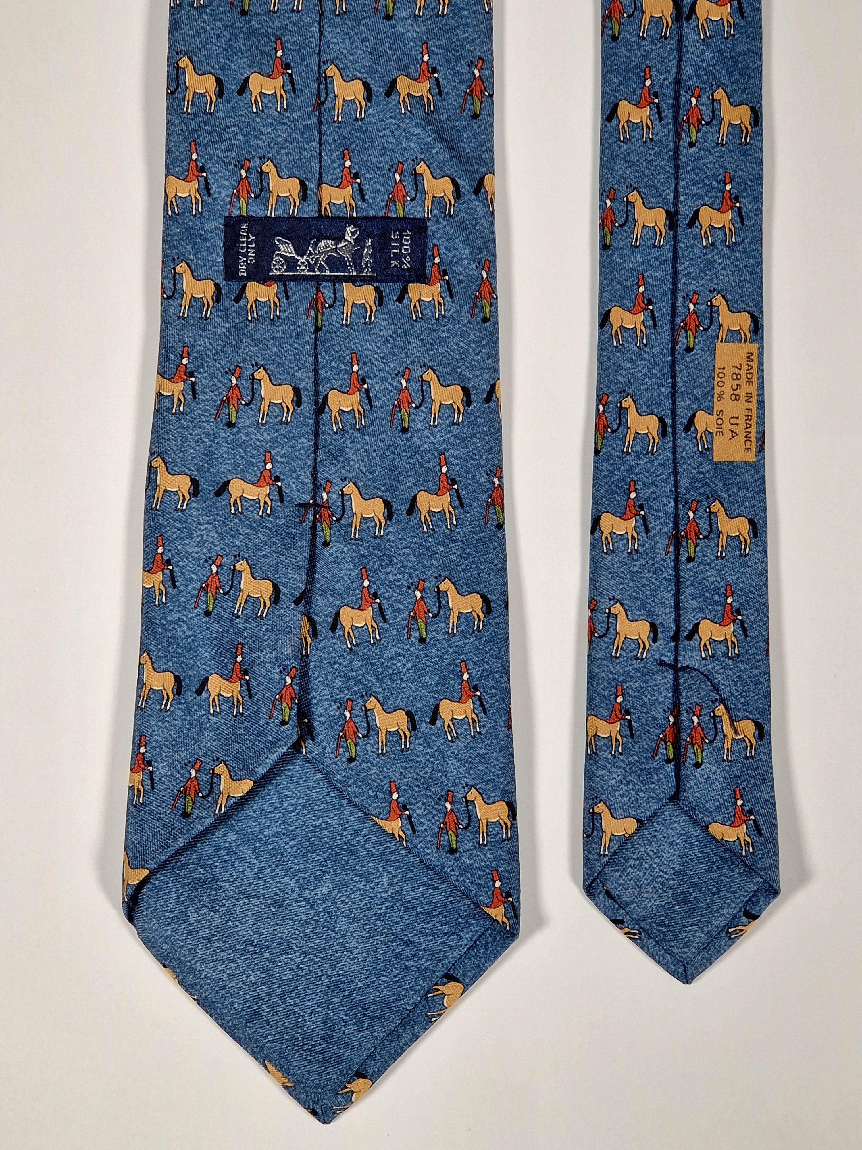 Hermés blue silk tie horse and kentaur 7858 UA