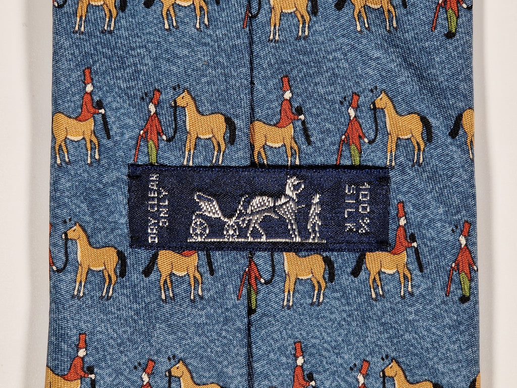 Hermés blue silk tie horse and kentaur 7858 UA