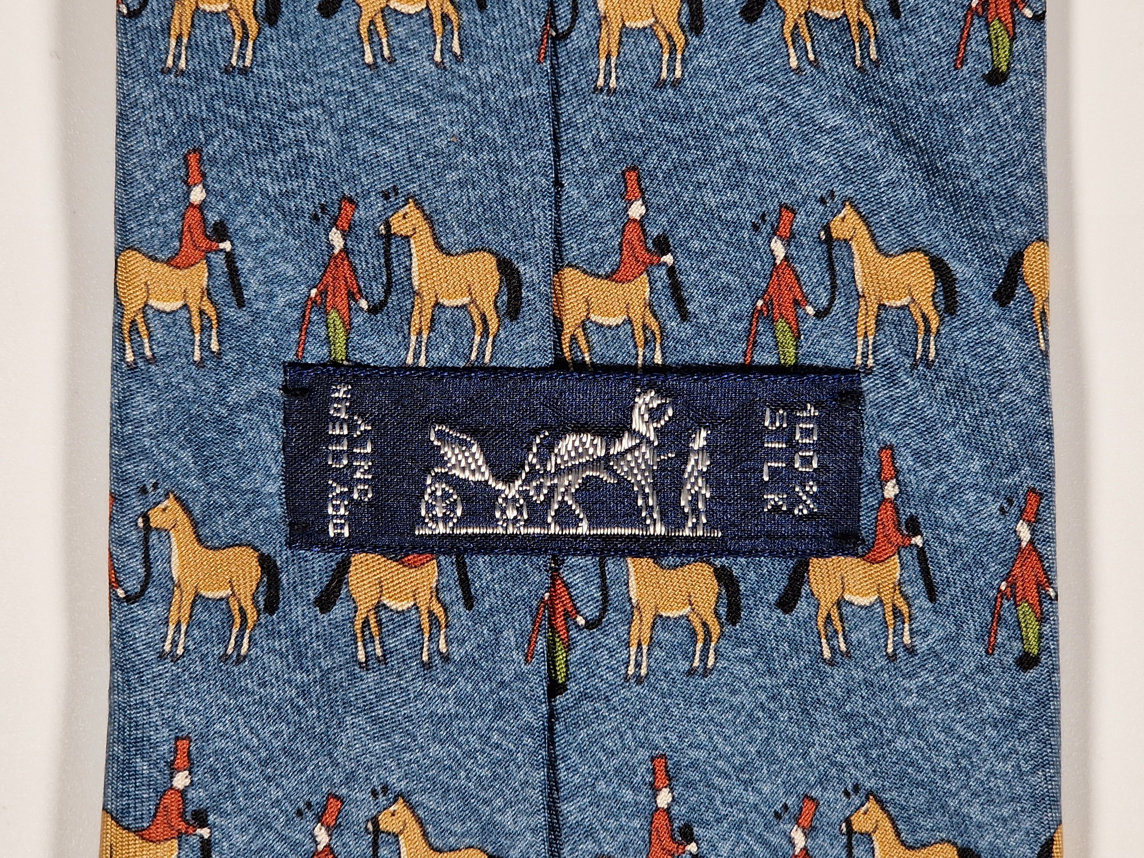 Hermés blue silk tie horse and kentaur 7858 UA
