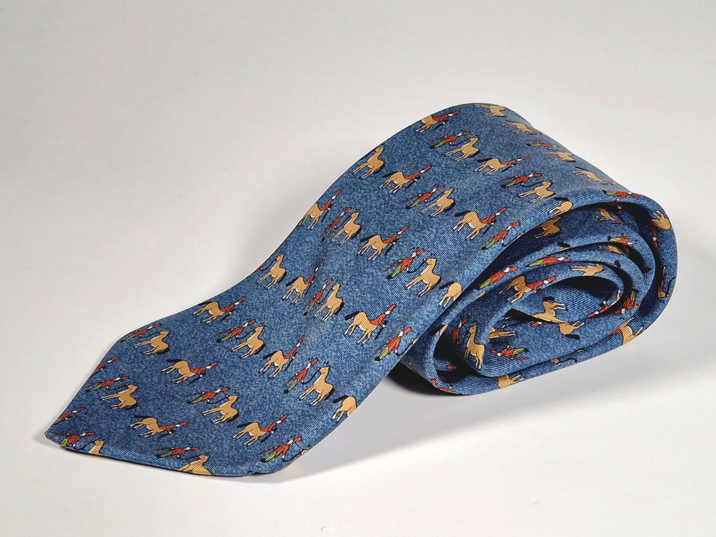 Hermés blue silk tie horse and kentaur 7858 UA