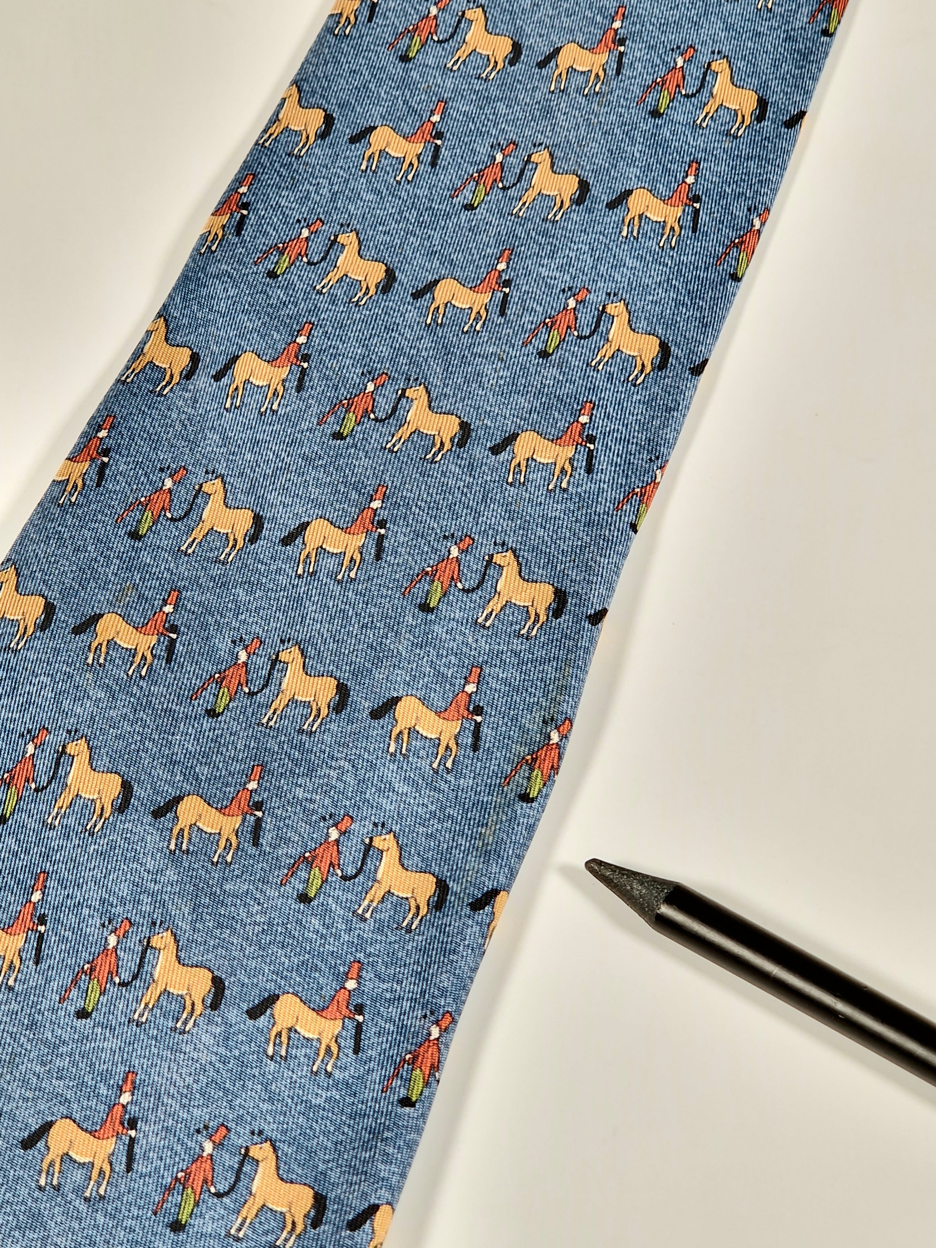 Hermés blue silk tie horse and kentaur 7858 UA