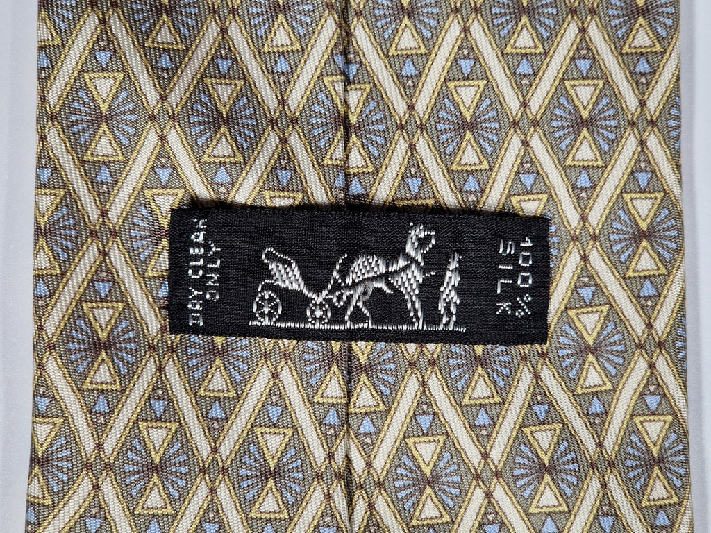 007869 Hermès tie green geometrical pattern 7869  UA