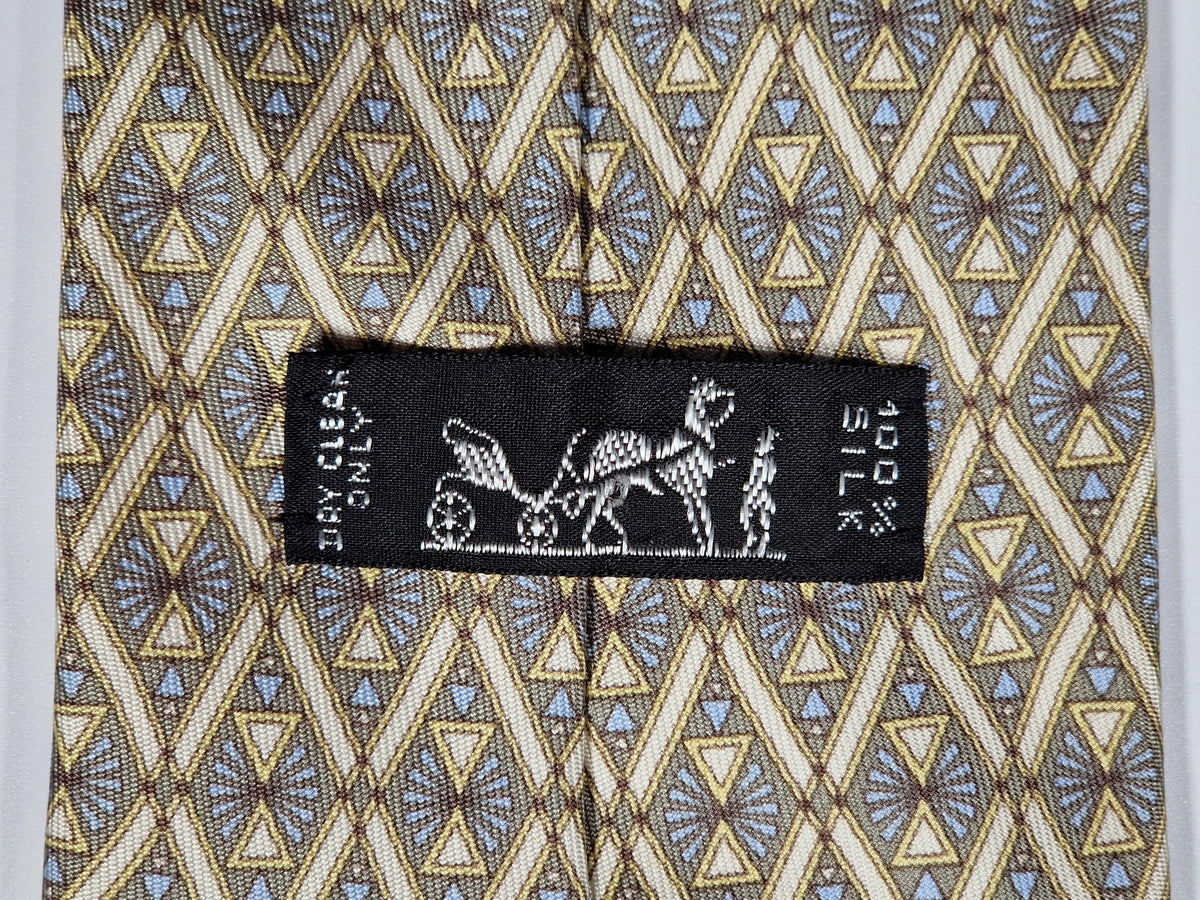 007869 Hermès tie green geometrical pattern 7869  UA