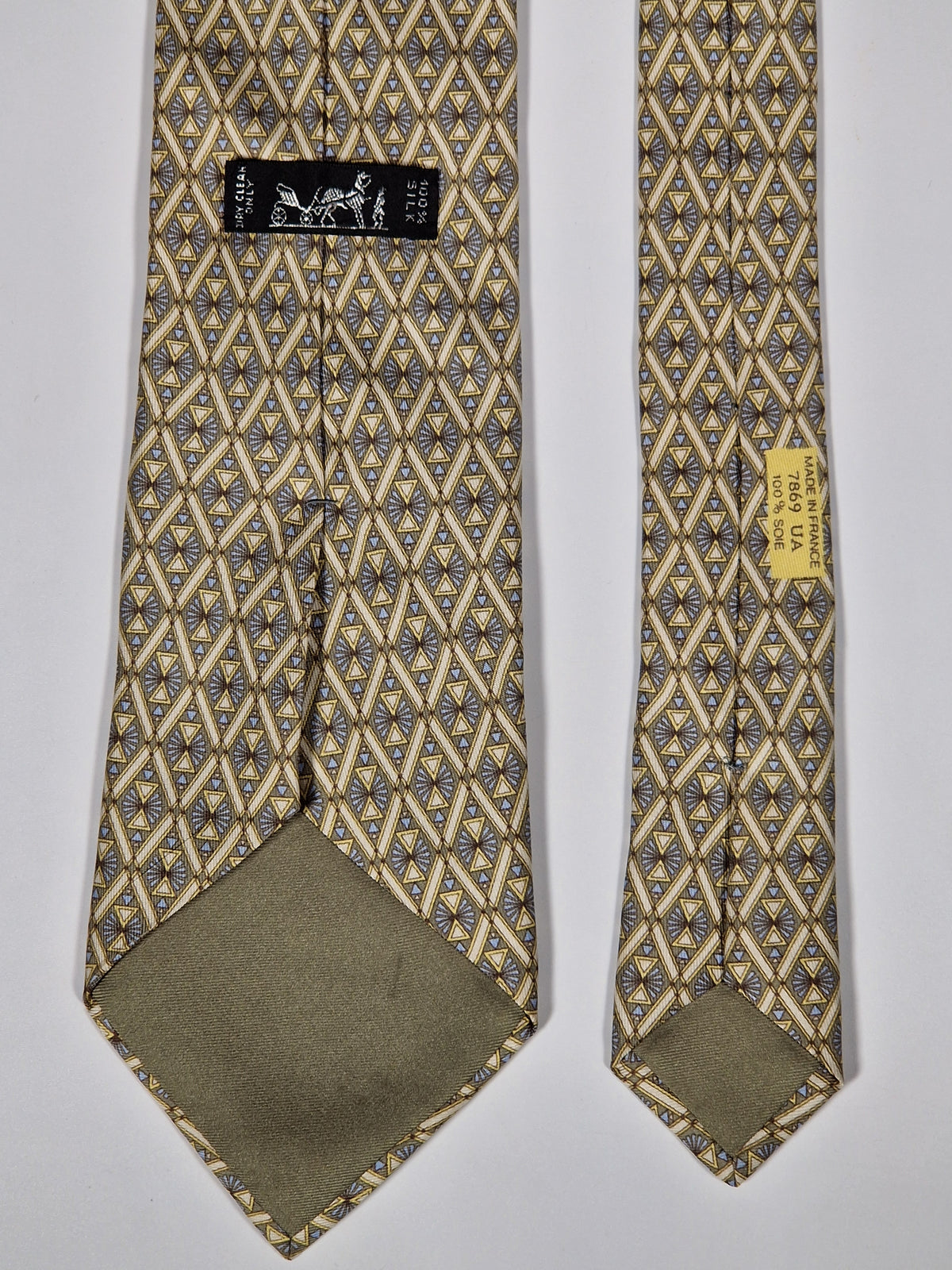 007869 Hermès tie green geometrical pattern 7869  UA