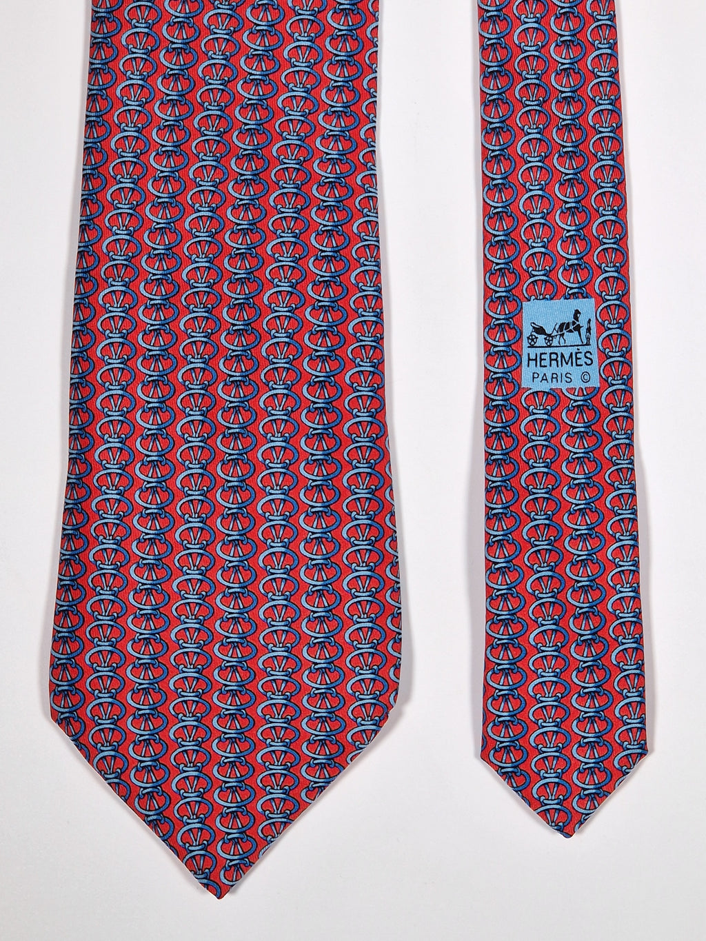 007874 Hermès tie red equestrian pattern 7874 UA