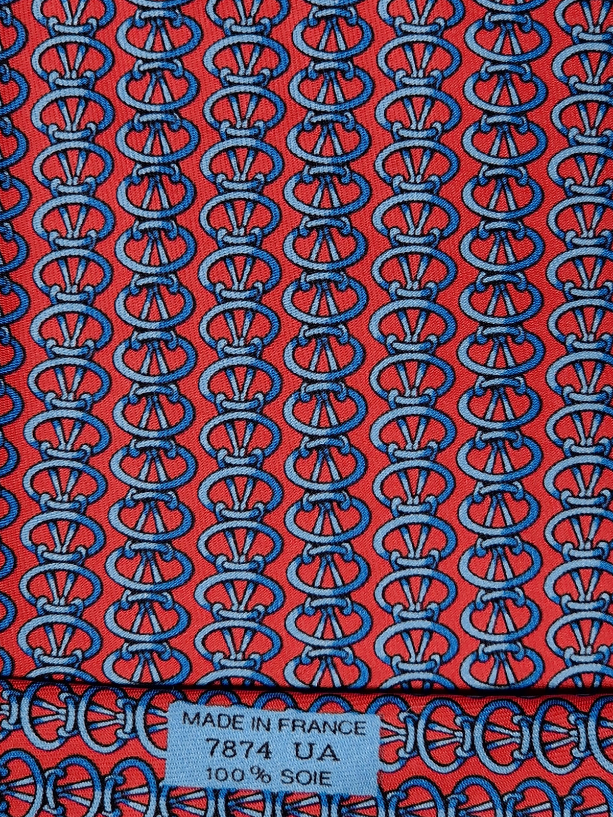 007874 Hermès tie red equestrian pattern 7874 UA