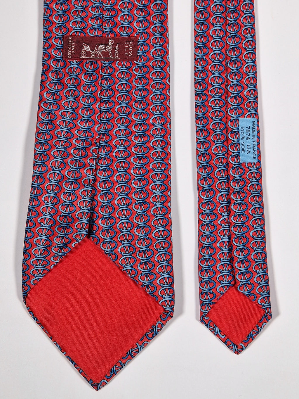 007874 Hermès tie red equestrian pattern 7874 UA
