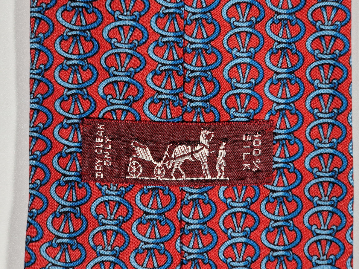 007874 Hermès tie red equestrian pattern 7874 UA
