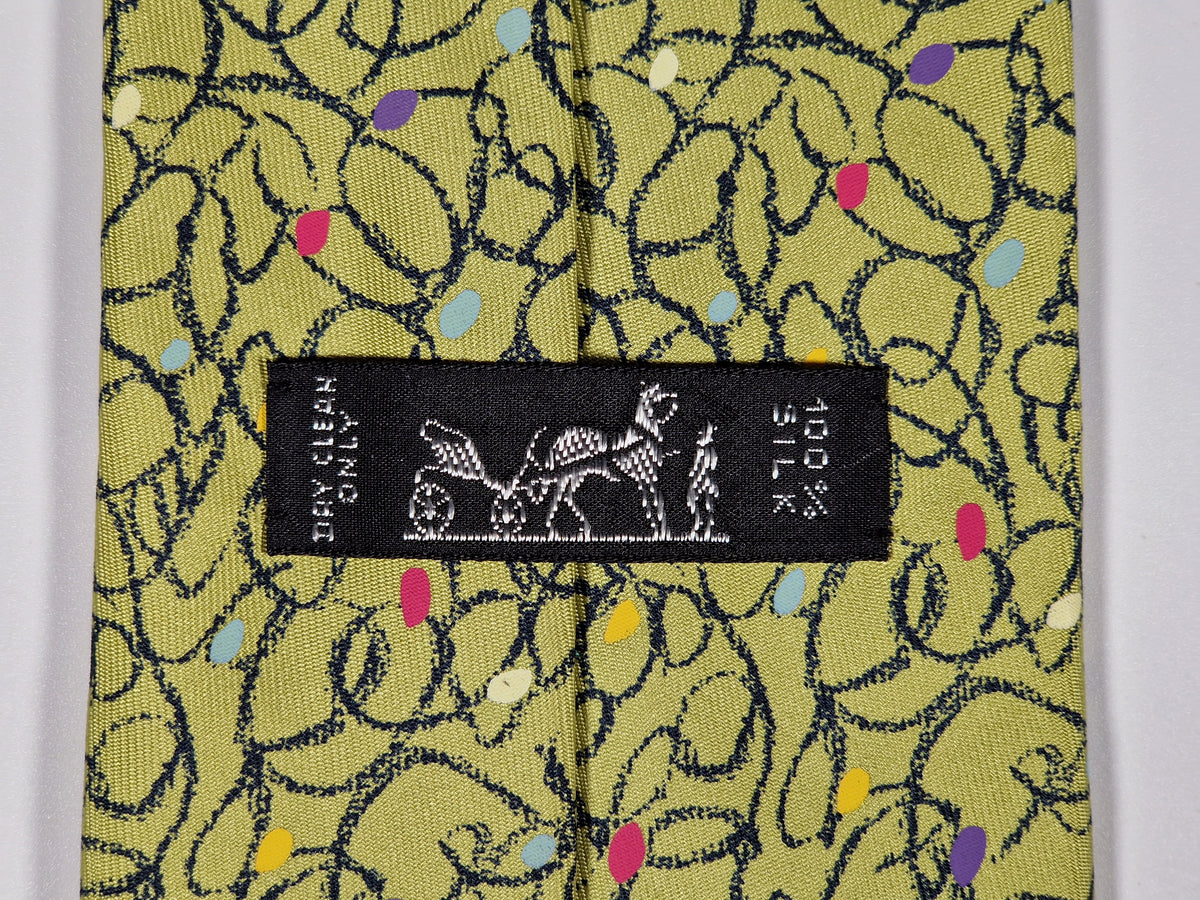 007886 Hermès tie green crayon pattern 7886 MA