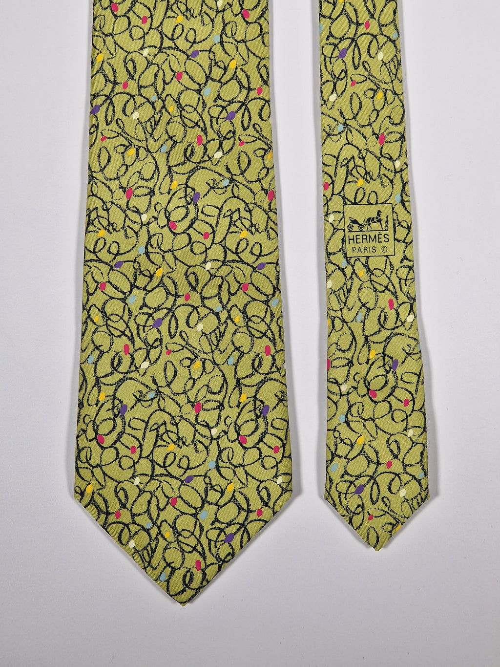 007886 Hermès tie green crayon pattern 7886 MA