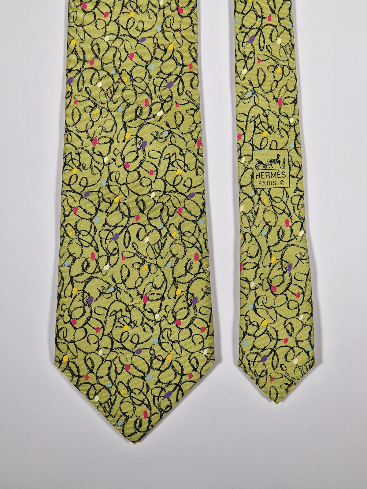 007886 Hermès tie green crayon pattern 7886 MA