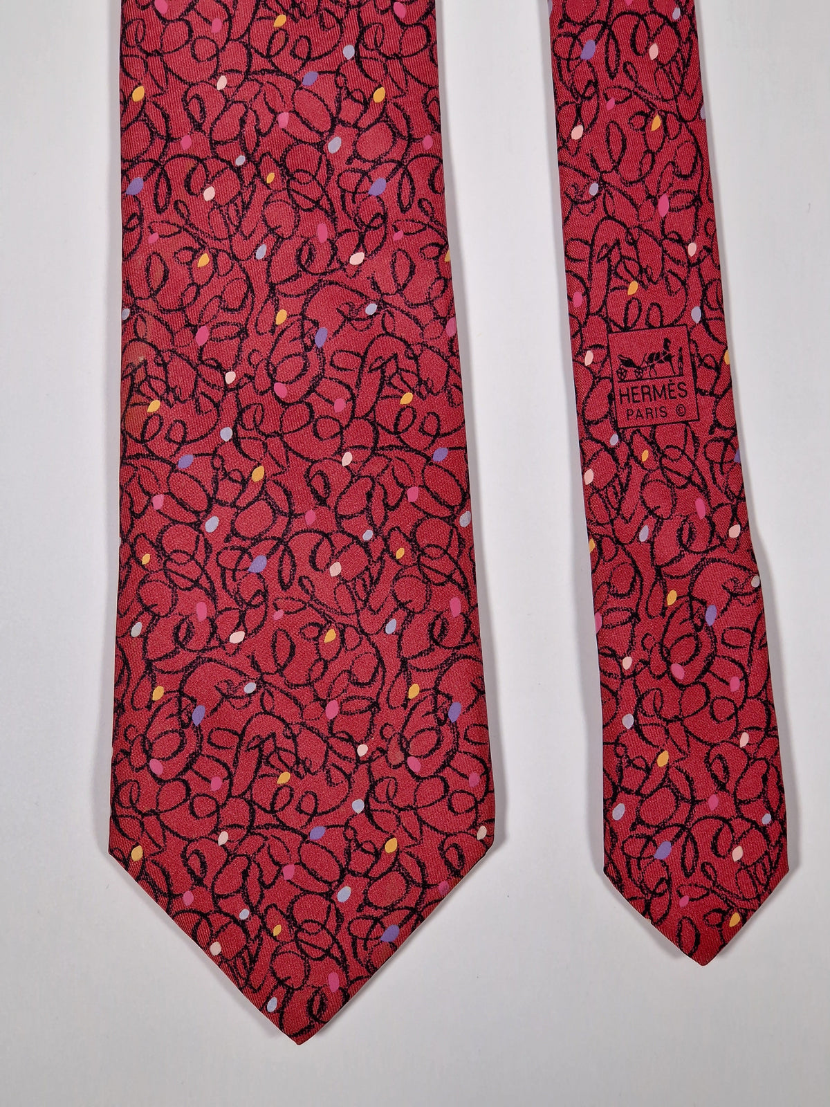 007886 Hermès tie red crayon pattern 7886 MA