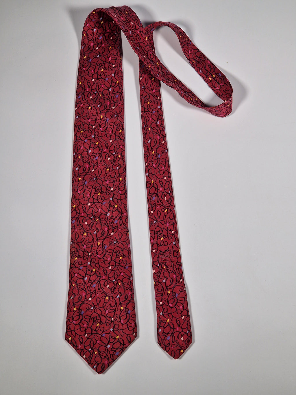 007886 Hermès tie red crayon pattern 7886 MA
