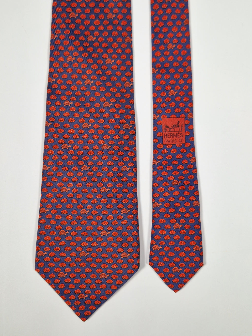 Hermès silk tie blue salad and turtle whimsical patter 7896 MA