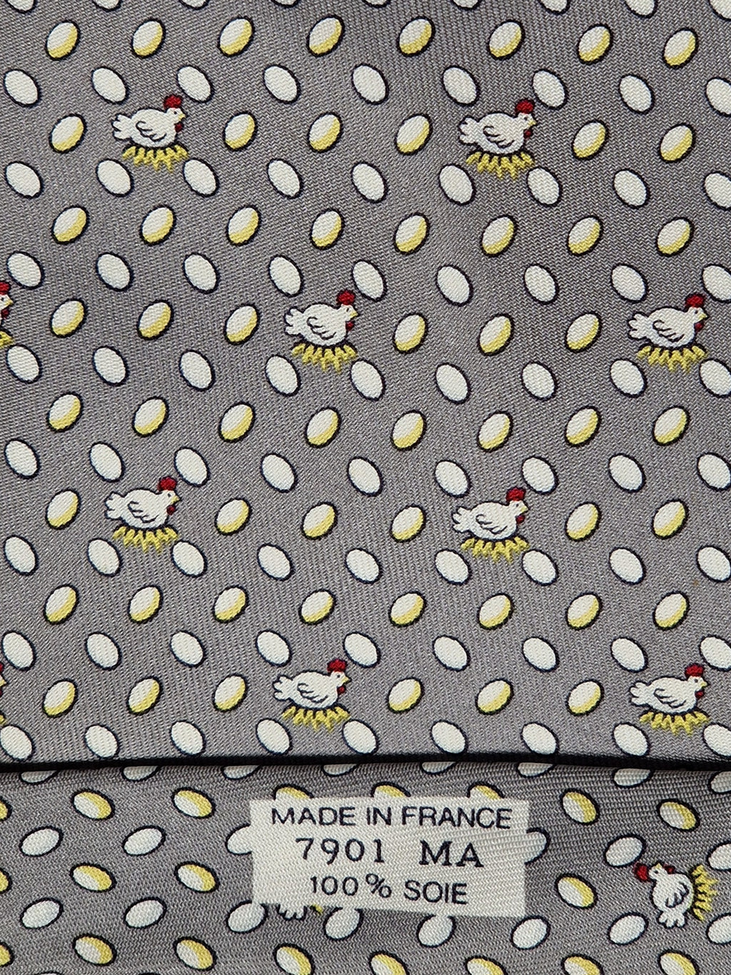 Hermés 7901 MA Tie, easter theme with chickens and eggs.