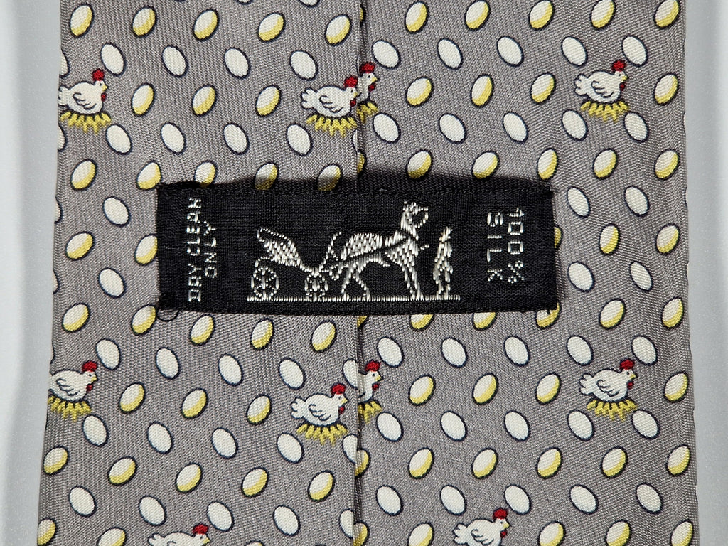 Hermés 7901 MA Tie, easter theme with chickens and eggs.