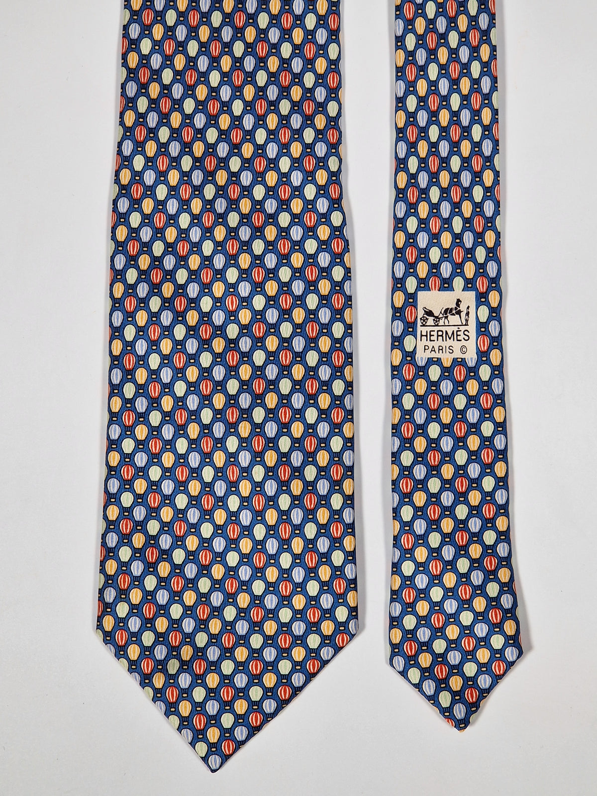 007910 Hermès tie blue hot air balloons pattern 7910 MA