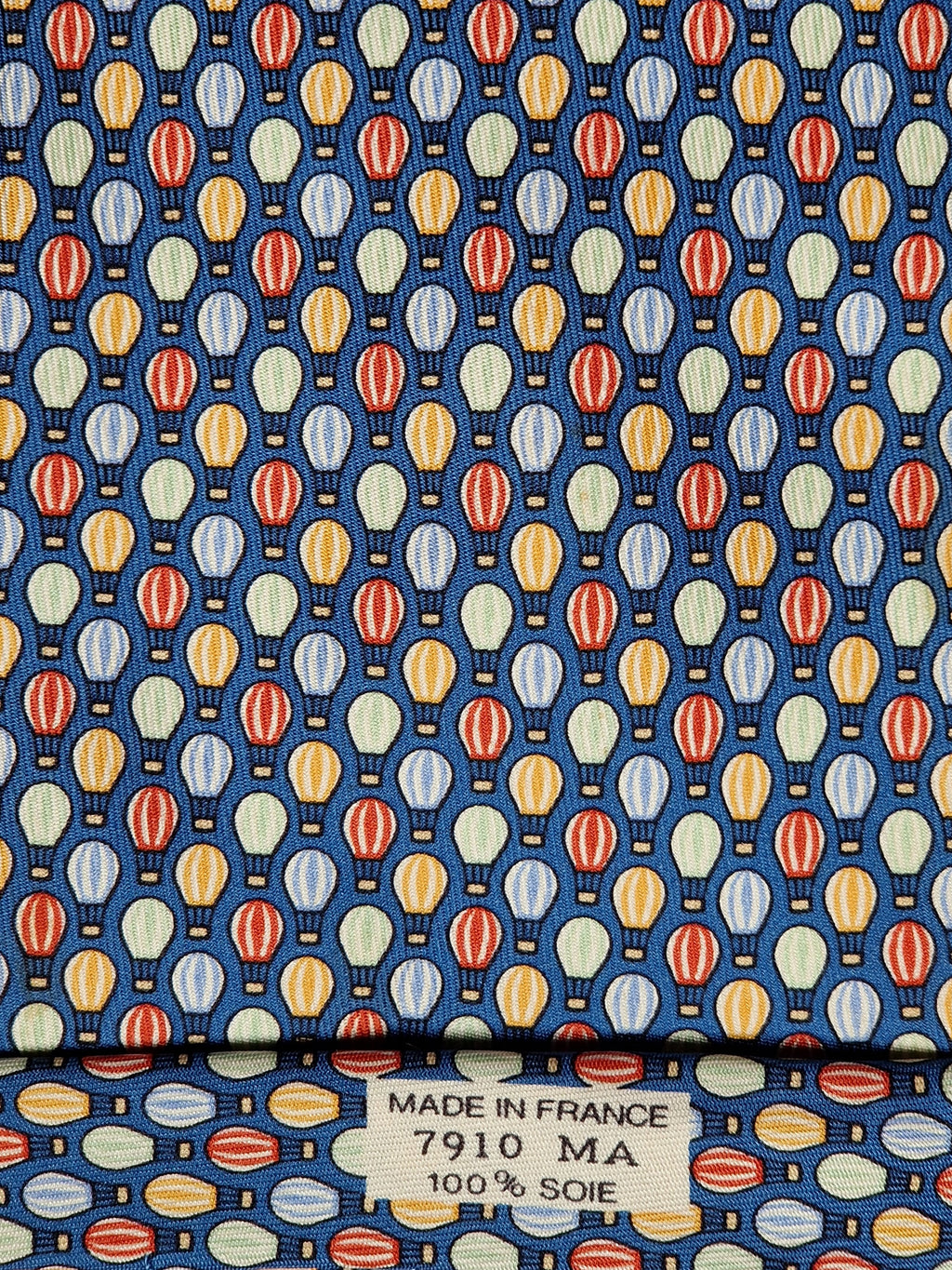 007910 Hermès tie blue hot air balloons pattern 7910 MA