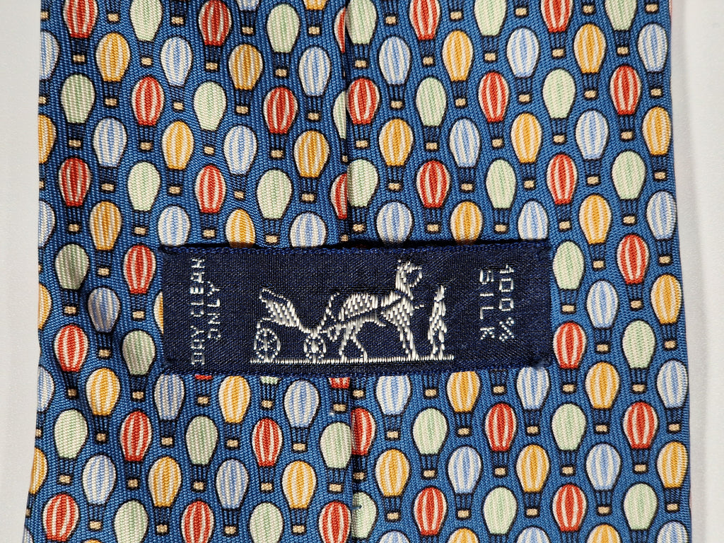 007910 Hermès tie blue hot air balloons pattern 7910 MA