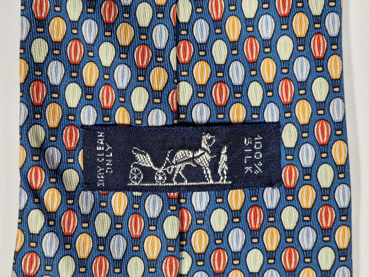 007910 Hermès tie blue hot air balloons pattern 7910 MA
