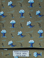 Hermès silk tie green whimsical trees 7928 MA