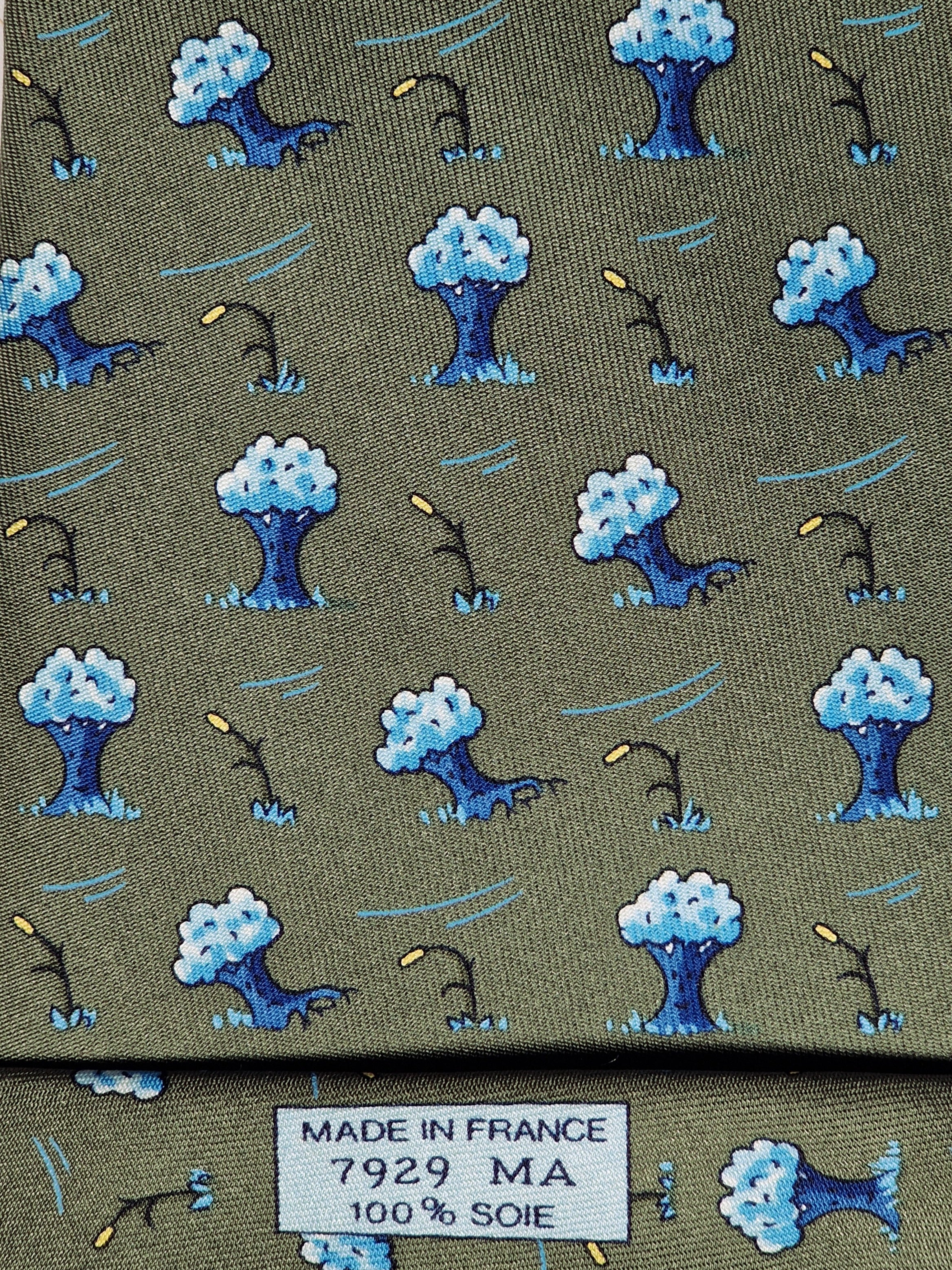 Hermès silk tie green whimsical trees 7928 MA