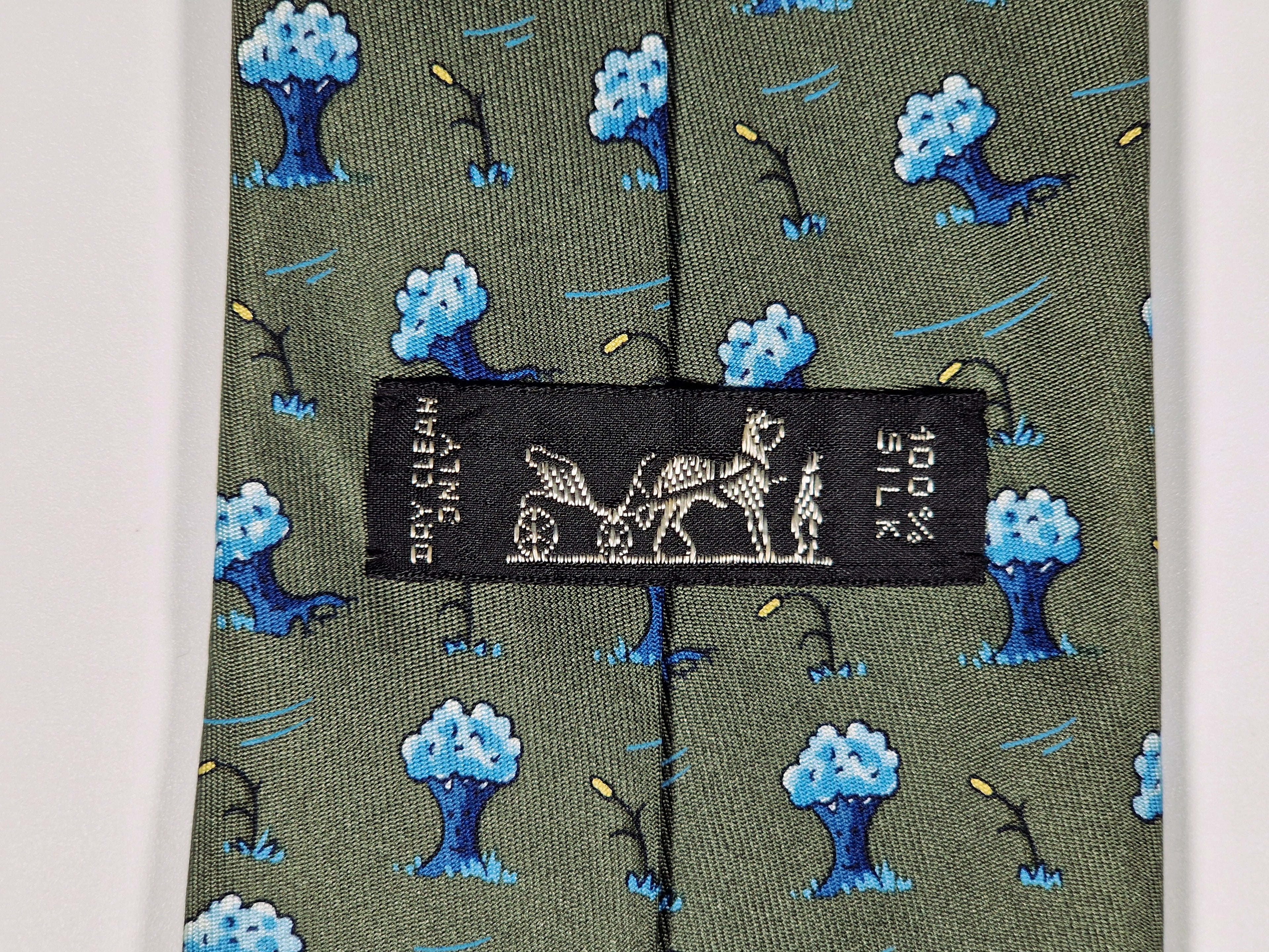 Hermès silk tie green whimsical trees 7928 MA