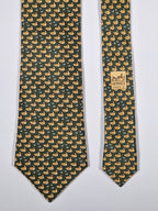 007932 Hermès tie Green duck whimsical pattern 7932 MA