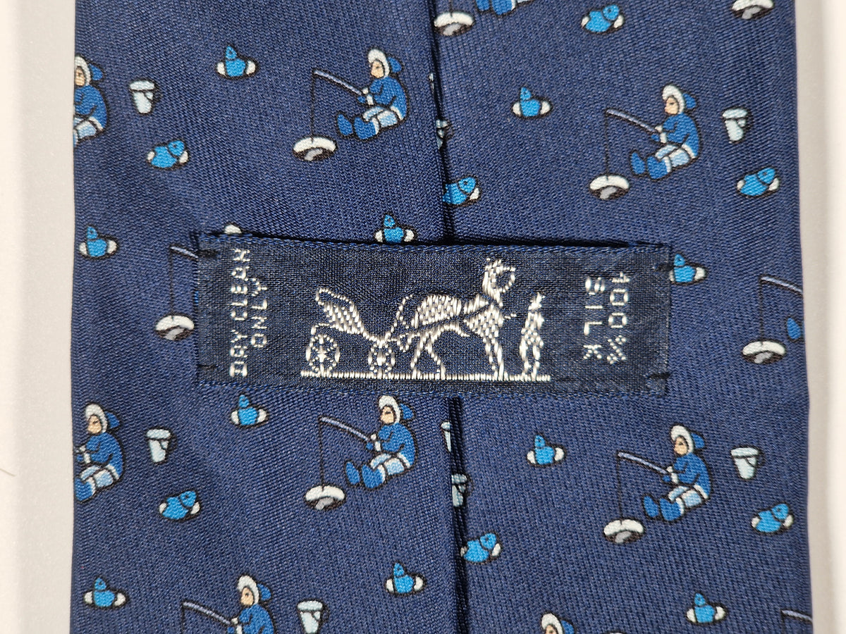 007933 Hermès tie isfishing whimsical pattern Hermès 7933 MA tie blue