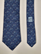 007933 Hermès tie isfishing whimsical pattern Hermès 7933 MA tie blue