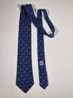 007933 Hermès tie isfishing whimsical pattern Hermès 7933 MA tie blue