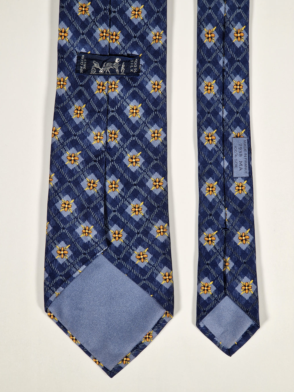 Hermès silk tie blue flower pattern 7938 MA