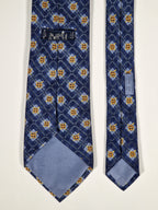 Hermès silk tie blue flower pattern 7938 MA