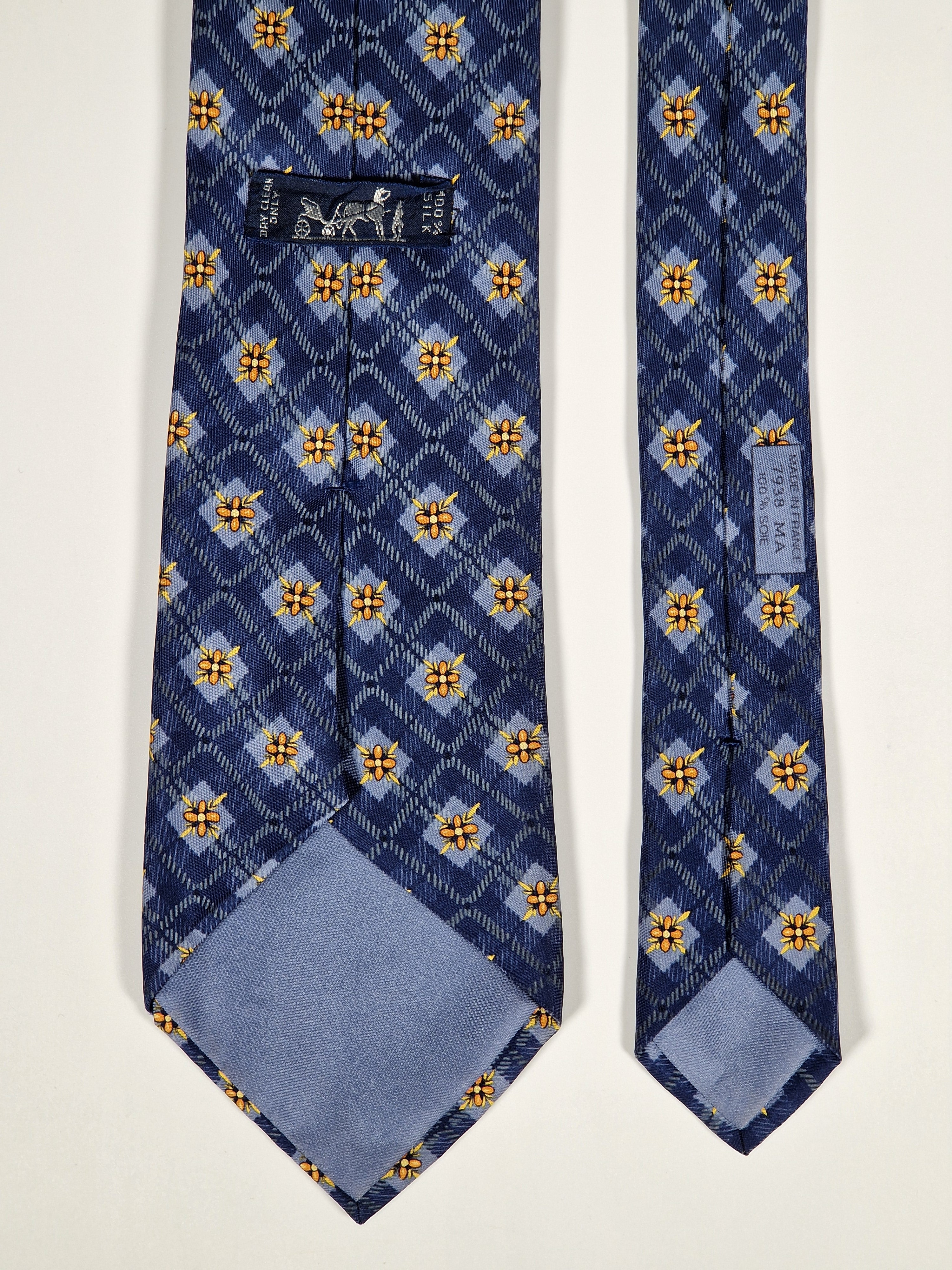 Hermès silk tie blue flower pattern 7938 MA