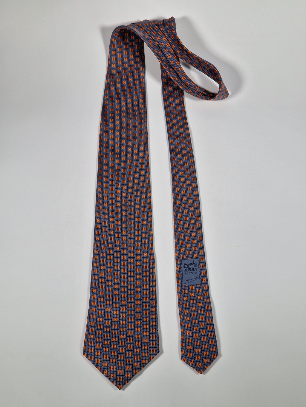 Hermès silk tie blue orange rare Ginza 2001 edition 7949 MA