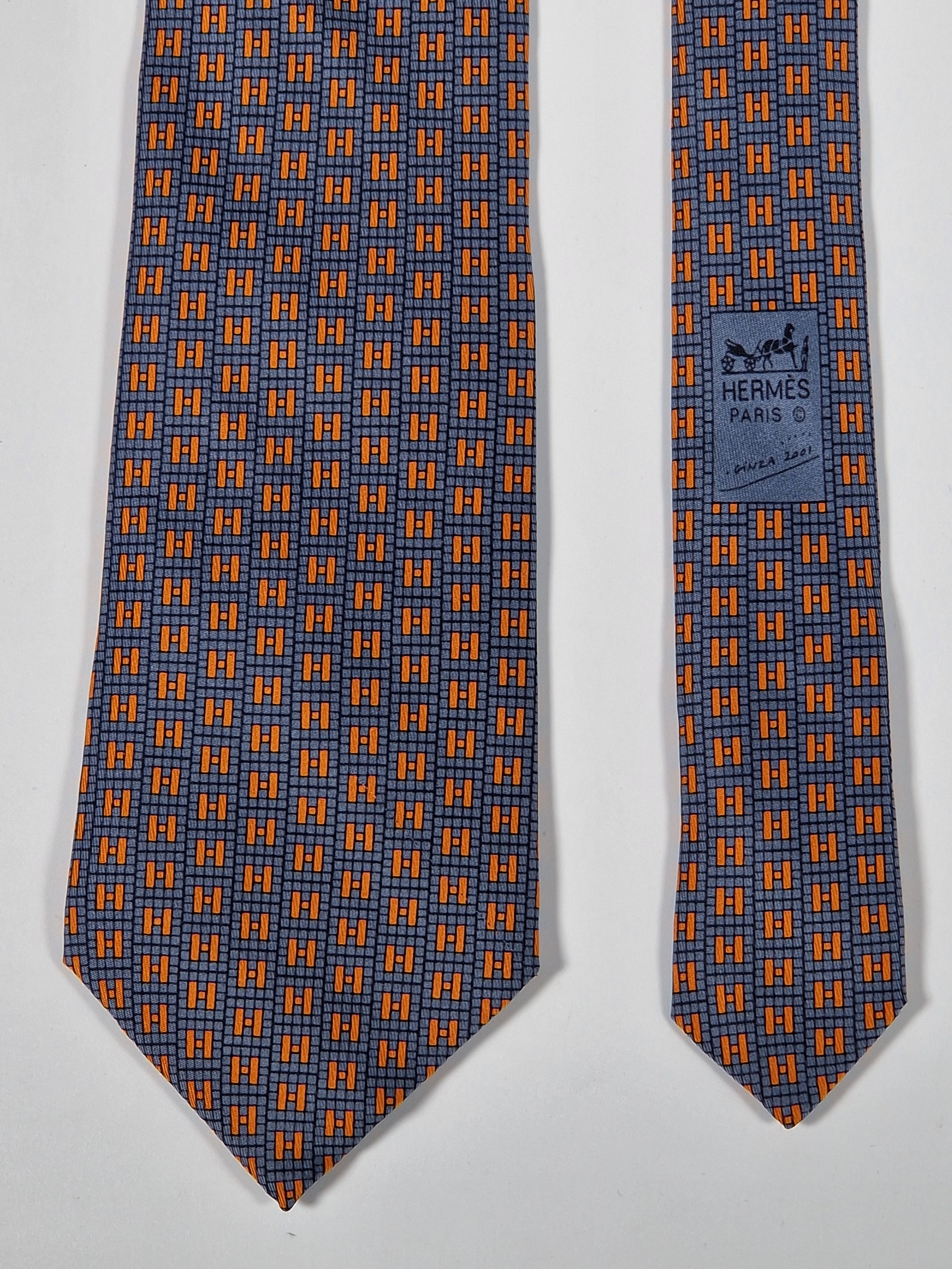 Hermès silk tie blue orange rare Ginza 2001 edition 7949 MA