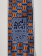 Hermès silk tie blue orange rare Ginza 2001 edition 7949 MA