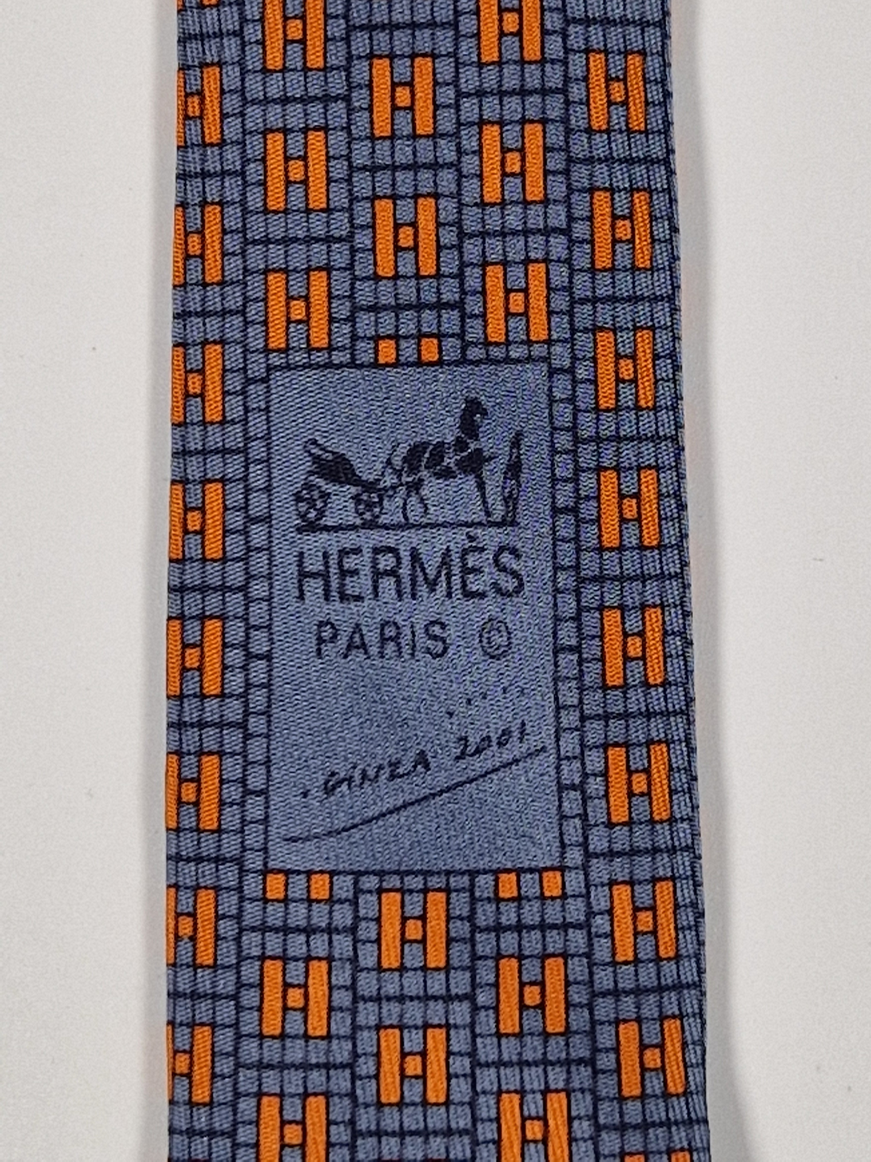 Hermès silk tie blue orange rare Ginza 2001 edition 7949 MA