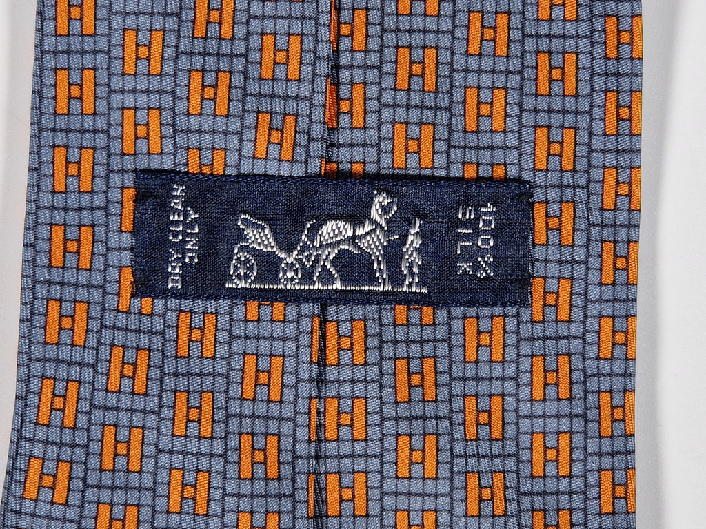 Hermès silk tie blue orange rare Ginza 2001 edition 7949 MA