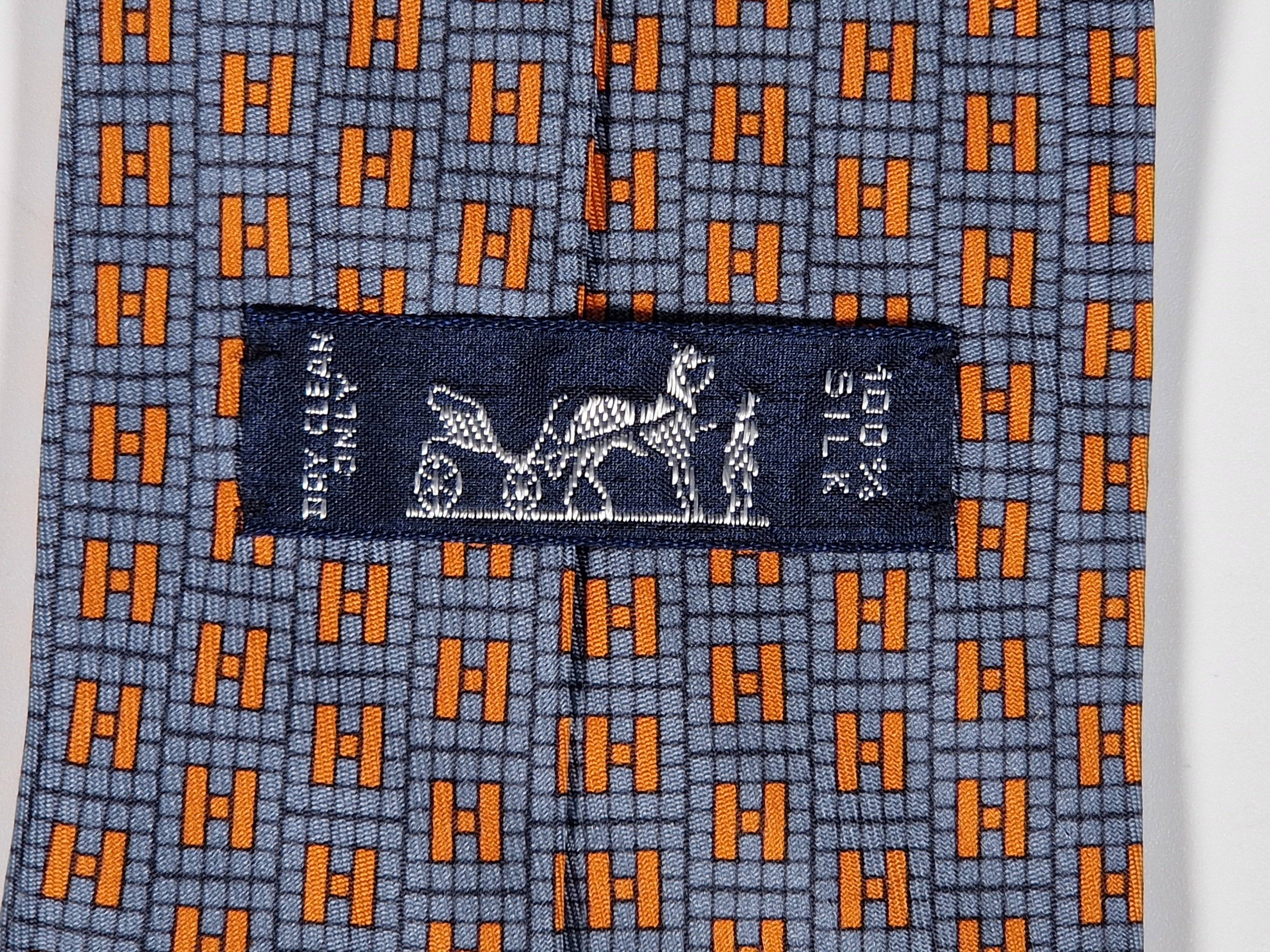 Hermès silk tie blue orange rare Ginza 2001 edition 7949 MA