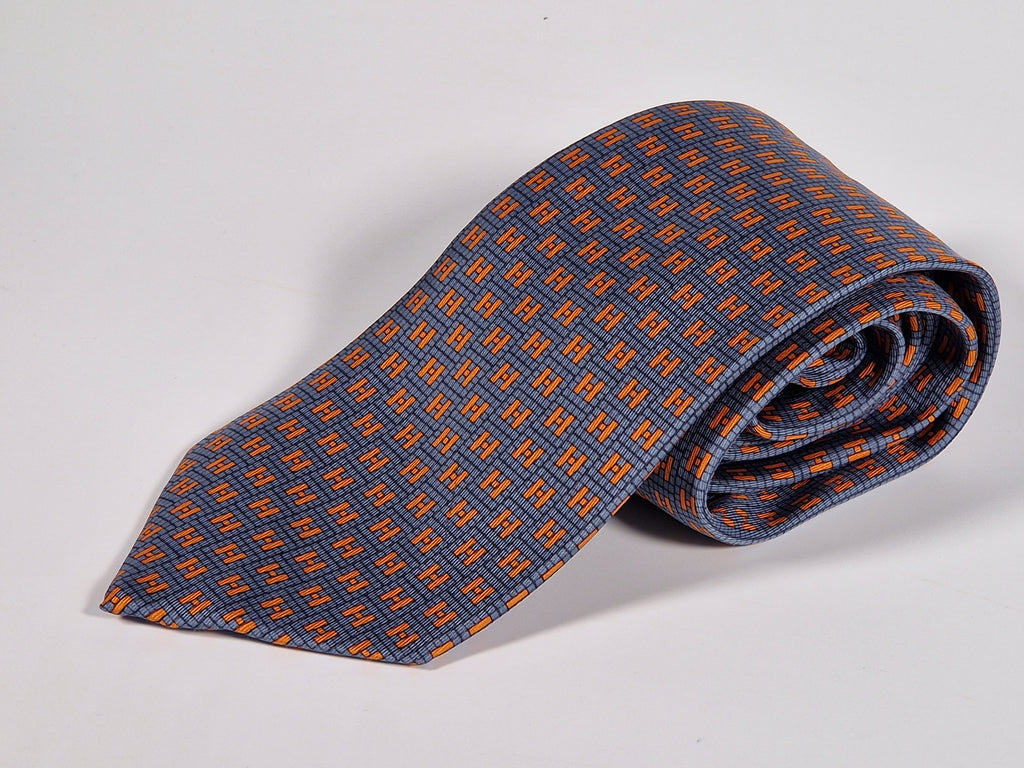 Hermès silk tie blue orange rare Ginza 2001 edition 7949 MA
