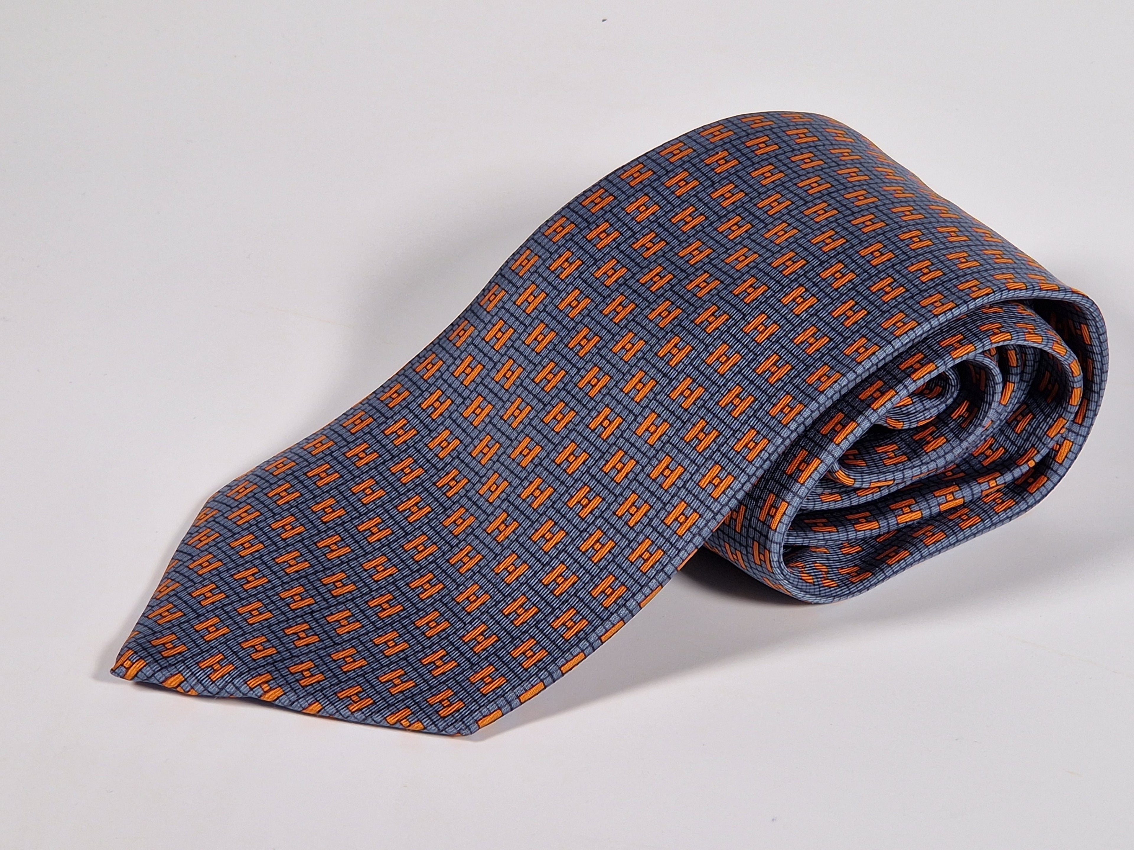 Hermès silk tie blue orange rare Ginza 2001 edition 7949 MA