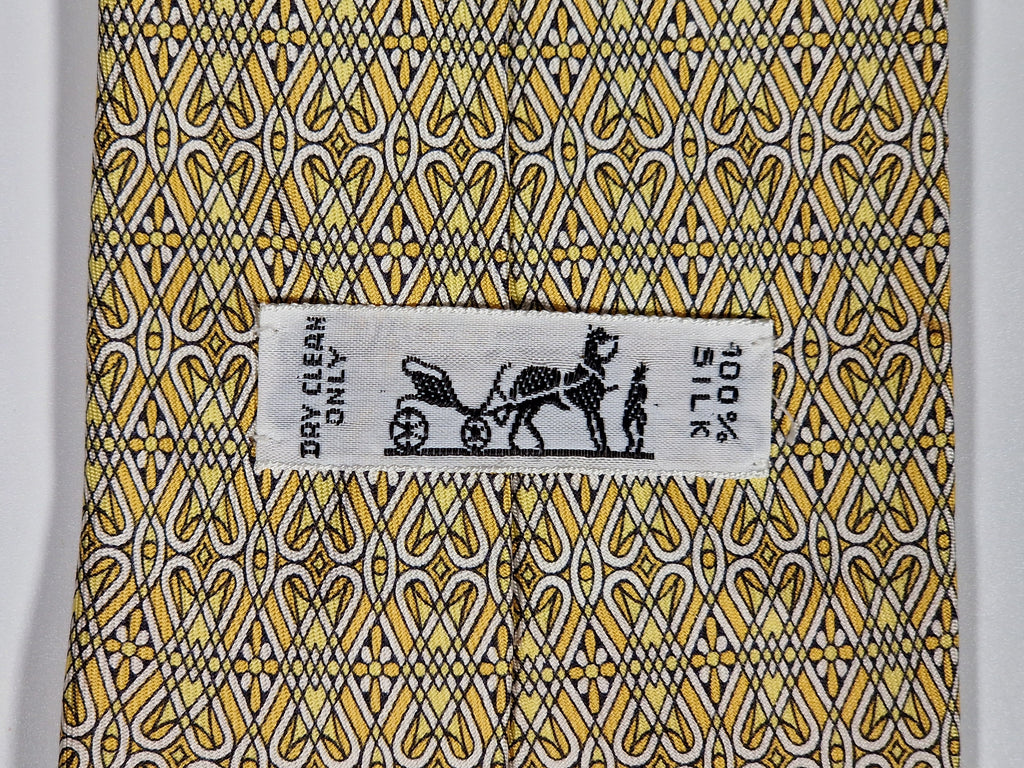 007952 Hermès silk tie yellow geometrical pattern 7952 EA