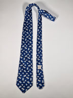 Hermès silk tie blue flower pattern 7954 EA