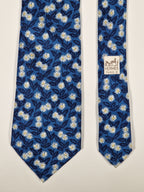 Hermès silk tie blue flower pattern 7954 EA