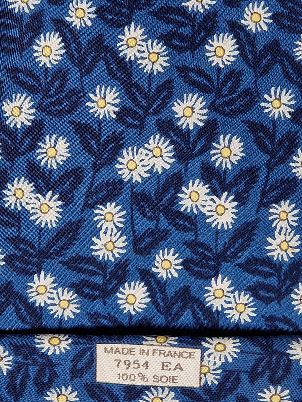 Hermès silk tie blue flower pattern 7954 EA